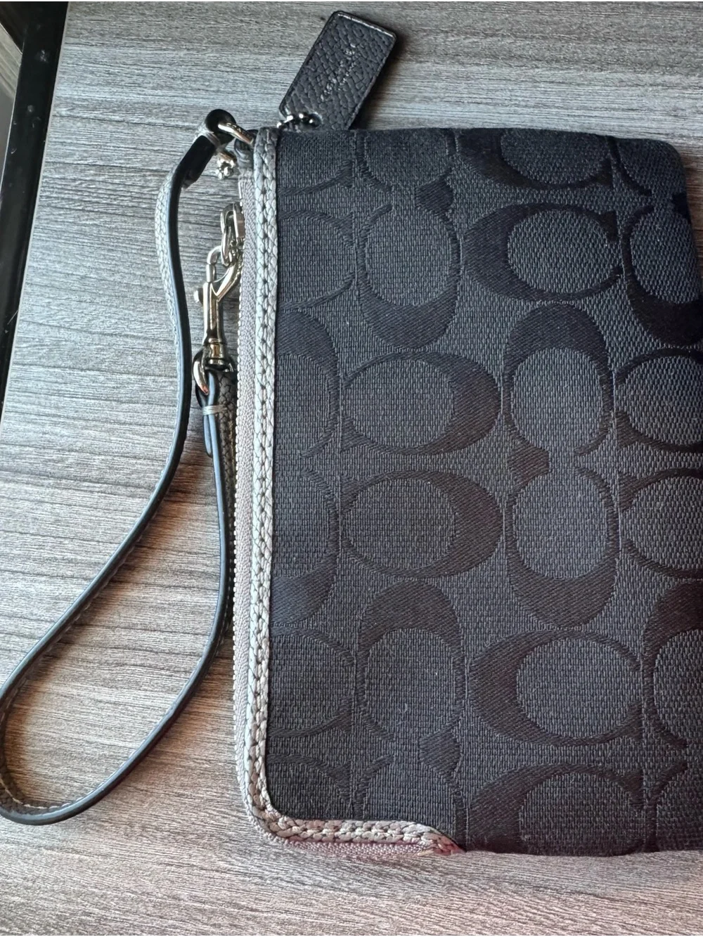 Coach Black Smoke Signature Canvas Corner Zip Wristlet (Style F64643)